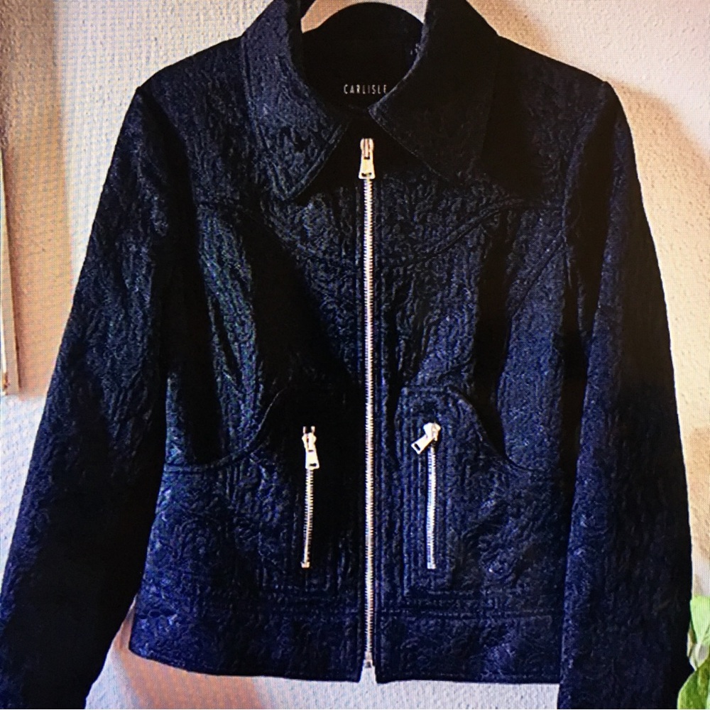 Carlisle Women's Black Jacquard Full Zip Blazer Jacket Size 10 EUC